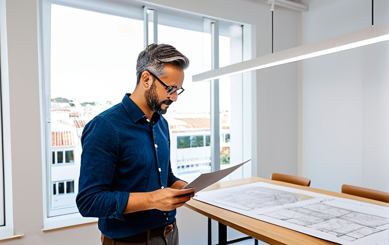 **
"A professional architect, fully clothed in a modest business casual outfit, is reviewing blueprints at a bright and modern co-working space in Lisbon, Portugal, appropriate attire, safe for work, perfect anatomy, natural proportions, professional photography, high quality, family-friendly."
**