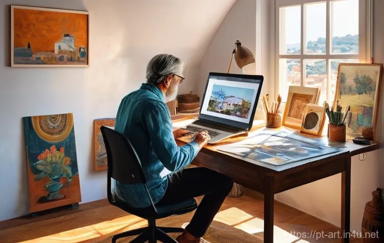 미술 교육과 포트폴리오 작성법 - **Prompt 1: Modern Art Education in Portugal**
    "A vibrant, brightly lit art studio in a historic...