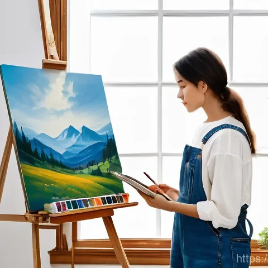 미술 교육을 위한 온라인 자료 활용법 - **Prompt: "A serene and brightly lit art studio, half traditional and half digital. On the left, an ...