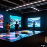 Home 18 미술 교육과 NFT 아트 제작 - A vibrant digital art studio scene showcasing a diverse group of Brazilian artists collaborating rem...