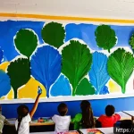 Home 23 미술 수업에서의 프로젝트 기반 학습 - A diverse classroom setting in Brazil where students collaboratively create a large colorful mural a...